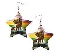 KC Gold Trendy Leather Star Earrings for Women - Africa Elephant Print Dangle Jewelry, Lightweight Fashionable Hoop Pendants