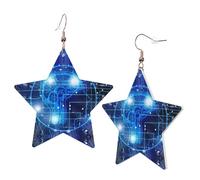 KC Gold Trendy Leather Star Earrings for Women - Artificial Intelligence Brain Print Dangle Jewelry, Lightweight Fashionable Hoop Pendants
