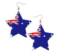 KC Gold Trendy Leather Star Earrings for Women - Australian flag Print Dangle Jewelry, Lightweight Fashion Accessory