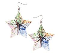 KC Gold Trendy Leather Star Earrings for Women - Beautiful Four Season Tree Print Dangle Jewelry, Lightweight Fashionable Hoop Pendants