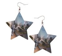 KC Gold Trendy Leather Star Earrings for Women - Cat and Reflection Tiger animal Print Dangle Jewelry, Lightweight Fashion Accessory