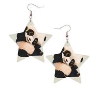 KC Gold Trendy Leather Star Earrings for Women - Cute Little Panda Print Dangle Jewelry, Lightweight Fashion Accessory