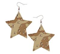 KC Gold Trendy Leather Star Earrings for Women - Desert Camo Print Dangle Jewelry, Fashionable Pendants, Party Favors