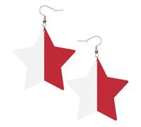 KC Gold Trendy Leather Star Earrings for Women - Flag of Malta Print Dangle Jewelry, Fashionable Pendants, Party Favors