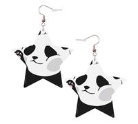 KC Gold Trendy Leather Star Earrings for Women - Funny Panda Print Dangle Jewelry, Lightweight Fashion Accessory