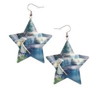 KC Gold Trendy Leather Star Earrings for Women - Lake fairy Print Dangle Jewelry, Lightweight Fashion Accessory