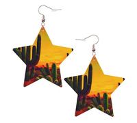 KC Gold Trendy Leather Star Earrings for Women - Lightweight Cactus in Desert Print Dangle Jewelry, Party Favors & Decorations