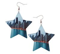 KC Gold Trendy Leather Star Earrings for Women - Lightweight Chicago Print Dangle Jewelry, Party Favors & Decorations