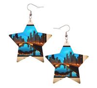 KC Gold Trendy Leather Star Earrings for Women - Lightweight Chicago Reflected Print Dangle Jewelry, Party Favors & Decorations