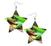 KC Gold Trendy Leather Star Earrings for Women - Lightweight cute Red Eyes Tree Frogs Print Dangle Jewelry, Party Favors & Decorations