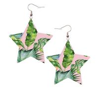 KC Gold Trendy Leather Star Earrings for Women - Lightweight Fresh banana leaves Print Dangle Jewelry, Party Favors & Decorations