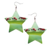 KC Gold Trendy Leather Star Earrings for Women - Lightweight Funny Ladybug Print Dangle Jewelry, Party Favors & Decorations