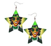 KC Gold Trendy Leather Star Earrings for Women - Lightweight Happy St Patrick's Day Print Dangle Jewelry, Party Favors & Decorations
