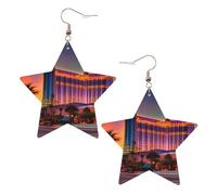 KC Gold Trendy Leather Star Earrings for Women - Lightweight Las Vegas Sunset 1 Print Dangle Jewelry, Party Favors & Decorations
