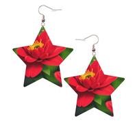KC Gold Trendy Leather Star Earrings for Women - Lightweight Red beautiful flower Print Dangle Jewelry, Party Favors & Decorations