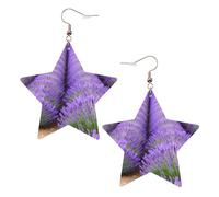KC Gold Trendy Leather Star Earrings for Women - Lightweight Romantic Lavender Print Dangle Jewelry, Party Favors & Decorations