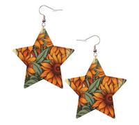 KC Gold Trendy Leather Star Earrings for Women - Lightweight Spring Sunflowers Retro Flowers Print Dangle Jewelry, Party Favors & Decorations