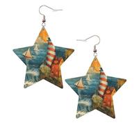 KC Gold Trendy Leather Star Earrings for Women - Lightweight The Seaside Lighthouse Print Dangle Jewelry, Party Favors & Decorations