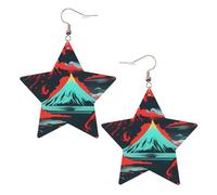 KC Gold Trendy Leather Star Earrings for Women - Lightweight Volcano Bloom Print Dangle Jewelry, Party Favors & Decorations