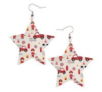 KC Gold Trendy Leather Star Earrings for Women - Little Boys and Girls in FireFighters Print Dangle Jewelry, Lightweight Fashionable Hoop Pendants