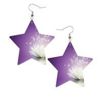 KC Gold Trendy Leather Star Earrings for Women - lotus flower Purple Print Dangle Jewelry, Lightweight Fashion Accessory