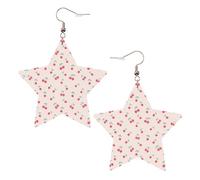 KC Gold Trendy Leather Star Earrings for Women - lovely sweet red cherry Print Dangle Jewelry, Lightweight Fashionable Hoop Pendants