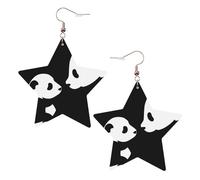 KC Gold Trendy Leather Star Earrings for Women - Panda Animal Print Dangle Jewelry, Lightweight Fashion Accessory