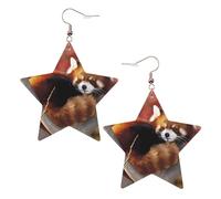 KC Gold Trendy Leather Star Earrings for Women - Red panda Print Dangle Jewelry, Lightweight Fashion Accessory