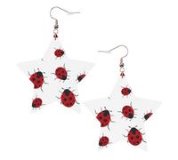 KC Gold Trendy Leather Star Earrings for Women - Seven Star Ladybird Print Dangle Jewelry, Lightweight Fashionable Hoop Pendants