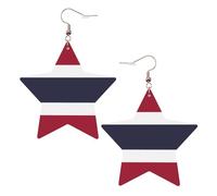 KC Gold Trendy Leather Star Earrings for Women - Thailand Flag Print Dangle Jewelry, Lightweight Fashion Accessory