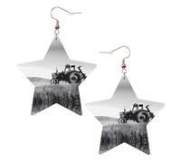 KC Gold Trendy Leather Star Earrings for Women - Tractor Agriculture Tranquil Print Dangle Jewelry, Lightweight Fashionable Hoop Pendants