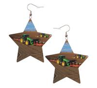 KC Gold Trendy Leather Star Earrings for Women - Tractor farm Print Dangle Jewelry, Lightweight Fashion Accessory