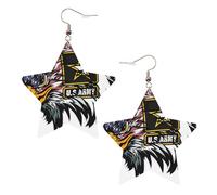 KC Gold Trendy Leather Star Earrings for Women - US Army Cool American Flag Eagle Print Dangle Jewelry, Lightweight Fashion Accessory