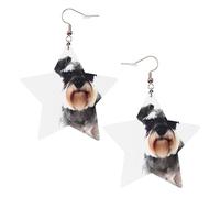 KC Gold Trendy Leather Star Earrings for Women - Well-behaved schnauzer Print Dangle Jewelry, Lightweight Fashion Accessory