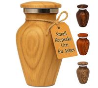 KC KATIE COLLECTION BY URNSELLER Small Keepsake Cremation Urn For Human Ashes Aluminum With Wood Grain Finish | Mini Metal Sharing Personal Funeral Urn for Pet or Human Ashes (Oak)