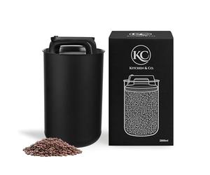 KC Kitchen & Co. Coffee Can Airtight for 1 kg Coffee Beans with Vacuum Lid (Holder for Coffee, Tea, Stainless Steel Storage Tin, Aroma Close, Storage Tin, Matte Black, 2800 ml