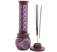 KC KULLICRAFT Marble Handmade Soapstone Red Incense Stick Holder | Candle Burner | Tea Light Holder - Round Jaali Carving for Gifting. Decorative Home and Office Decor - (2.5 x 2.5 x 10 Inches)
