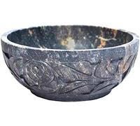 KC KULLICRAFT Marble Soapstone Natural Smudge Pot | Stone Bowl | Scrying And Smudge Bowl (Scrying - Bowls & Mirrors) (5 Inch) From India. Handmade Leaf Carved Design.