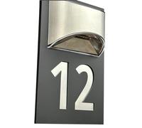 KC Laser Crafts Brushed Steel Effect Acrylic House Address Number Door Plaques Wall Sign, Solar Light, Warm White,5mm thick