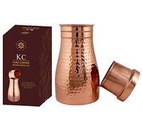 KC Pure Copper Hammered Design Copper Water Bottle /Pitchers /Jug / Bed Room Jar / Bedside Carafes with Tumbler with Lid 1000 ML