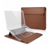 KCA_S3 Brown Premium Laptop Sleeve 14-15.6 Inch ONLY MacBook Pro Air 15 Dell XPS HP Envy Lenovo ThinkPad Surface Waterproof PU Leather Stand Mouse Pad Business, Not for 11-13”