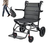 KCareU Portable Foldable Wheelchair with Pull Rod, 18''Seat Width 24 lb Lightweight Travel Wheelchair for Adults, Elderly, Aluminium Alloy Frame,Honeycomb Shock Absorbing tire,Support 243 lb