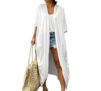 KCatsy Plus Size Solid Colour Plain Half Sleeve Kimono Cardigan Tie Waist Belted Cover-Up Bohemian Resort Beach-Wear Loose Oversized Robe Costume Cover A Solid White One2XL 24-26