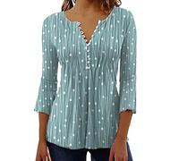 KCatsy Women 3/4 Three Quarters Long Sleeve Dot Spot Striped Top Summer Spring Fall V-Neck Button-Up T-Shirt Elegant Blouse A 3/4Sleeve Green 5XL 22