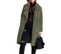 KCatsy Women Furry Mid-Length Coat Jacket Oversized Notch Plus Size Solid Colur Plain Fleece Shearling Cardigan Sherpa Outerwear(A Army Green,2XL 18)