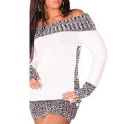 KCatsy Womens Sweater Jumper Mini Dress Solid Colour Block Slim Off-Shoulder Knitted Top Long Sleeve Plain Pullover Button Knitwear(A White,M 8)