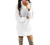 KCatsy Womens Sweater Jumper Mini Dress Solid Colour Turtle-NeckLong Sleeve Plain Knitted Tops Knitting Knitwear Tunic(A White,2XL 16)