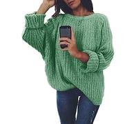 KCatsy Womens Sweater Jumper Solid Colour Plus Size Boat Neck Long Sleeve Plain Knitted Tops Loose Knitting Pullover Knitwear(A Green,S 8-10)