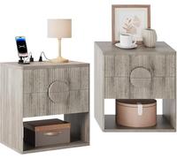 Kccjjrg 2PCS,Two-Piece Wooden Bedside Table Set with Drawer Storage/Medieval Style Bedside Tables, Suitable for Bedroom/Living Room/Sofa/Office, Double-Layer Design with Open Shelves