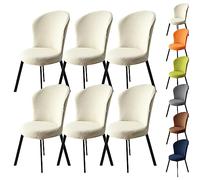KCCRHIN Round Seat Cover Set of 1/2/4/6 Curved Back Chair Covers Thickened Dining Chair Slipcover Stretch Seat Cover Washable Chair Protector for Dining Room Hotel Restaurant,Beige 6Pcs
